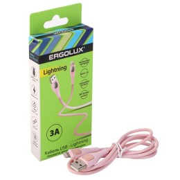 Кабель USB-Lightning ELX-CDC03-C14 3А 1.2м зарядка+передача данных коробка роз. Ergolux 15304