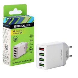 Адаптер сетевой ELX-РA02QC-C01 36Вт 4USB 100-220В 5-9В/3А 1QC+3/3А коробка бел. Ergolux 15292