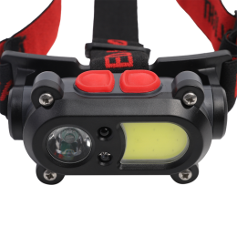 Фонарь аккумуляторный налобный 3.7В карбон 2 LED 3Вт 15 режимов сенсор MicroUSB бокс LED53418 Cameli