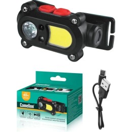 Фонарь аккумуляторный налобный 3.7В карбон 2 LED 3Вт 15 режимов сенсор MicroUSB бокс LED53418 Cameli