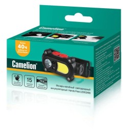 Фонарь аккумуляторный налобный 3.7В карбон 2 LED 3Вт 15 режимов сенсор MicroUSB бокс LED53418 Cameli