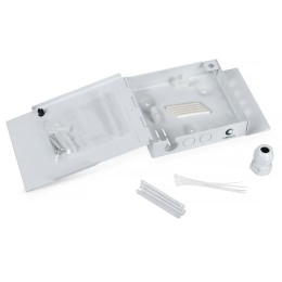 Бокс оптический настенный JJT-4-ST на 4ST со сплайс-кассетой и КДЗС без пигтейлов и проходн. адаптер