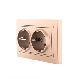 Розетка 2-м СП Mira 16А IP20 с заземл. со вставкой керамика свет. корич. перламутр. LEZARD 701-3131-