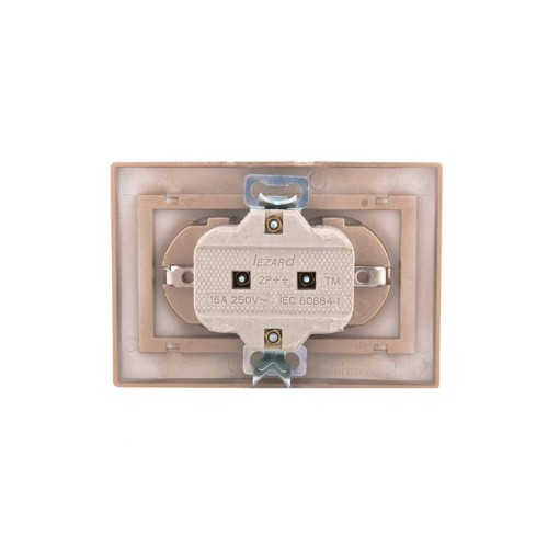 Розетка 2-м СП Mira 16А IP20 с заземл. со вставкой керамика свет. корич. перламутр. LEZARD 701-3131-
