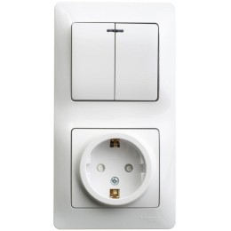 Блок комбинированный Glossa (розетка с заземл. защ. шторки + 2-кл. выкл. с подсветкой) бел. SE GSL00