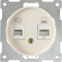 Розетка компьютерная + телефонная 2-м СП Florence RJ45 + RJ11 кат.5E механизм беж. (1E20801301) OneK