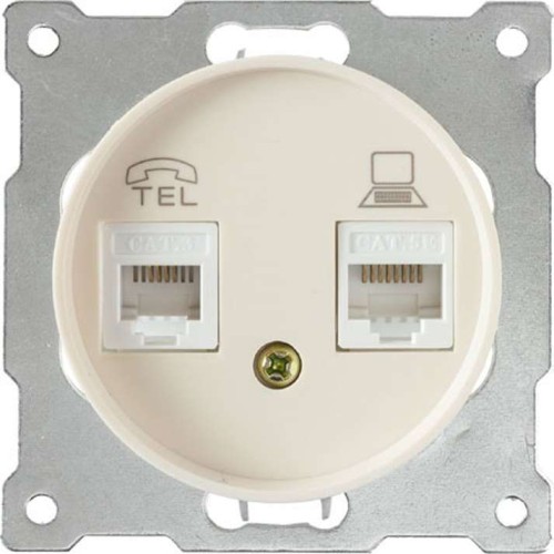 Розетка компьютерная + телефонная 2-м СП Florence RJ45 + RJ11 кат.5E механизм беж. (1E20801301) OneK