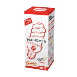 Лампа люминесцентная компакт. SPC 15Вт E27 спиральная 2700К Т3 ЭКОНОМКА LKsmSPC15wE2727eco_1