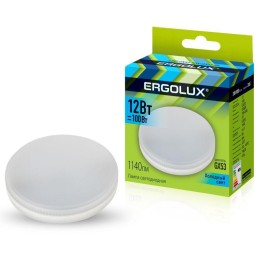 Лампа светодиодная LED-GX53-12W-GX53-4K 12Вт GX53 4500К 180-240В Ergolux 14237