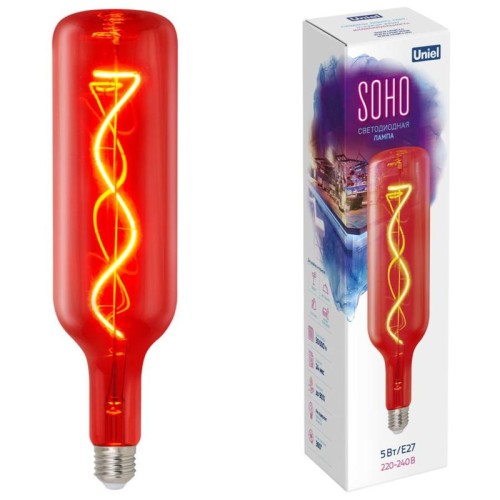 Лампа светодиодная LED-SF21-5W/SOHO/E27/CW RED GLS77RD SOHO красн. колба спиральный филамент картон
