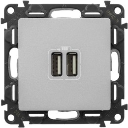 Устройство зарядное Valena Life с 2-мя USB-разъемами 240В/5В 1500мА с лиц. панелью алюм. Leg 753612