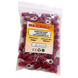 Наконечник кольцевой изолированный (НКИ d3.7мм) 0.5-1.5кв.мм (НКи 1.5-3.5) красн. (уп.100шт) Rexant