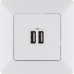 Розетка USB 2-м Valena Life 240В/5В 2400мА с лицев. панелью механизм бел. Leg 753412