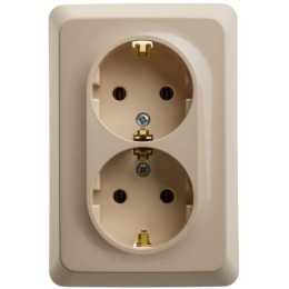 Розетка 2-м СП Этюд 16А IP20 250В с заземл. без защ. шторок крем. SE PC16-107K