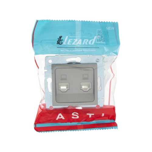 Розетка компьютерная 2-м СП ASTI IP20 RJ45 механизм платина. LEZARD 7081-3588-141