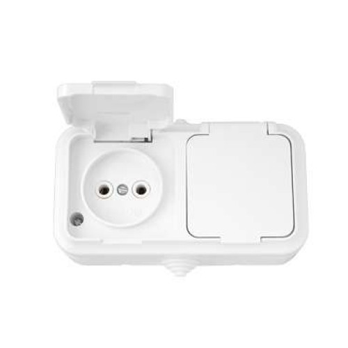 Розетка 2-м ОП 16А IP54 без заземл. с крышкой бел. Bylectrica РА16-302
