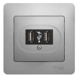 Розетка USB 1-м СП Glossa механизм алюм. SchE GSL000332