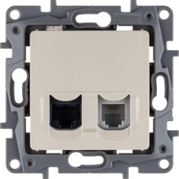 Розетка компьютерная + телефонная 2-м СП Etika RJ45 + RJ11 кат.5E UTP механизм сл. кость Leg 672352