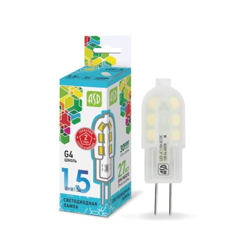 Лампа светодиодная LED-JC-standard 1.5Вт капсульная 4000К нейтр. бел. G4 135лм 12В ASD 4690612003290