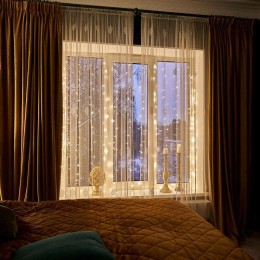 Гирлянда светодиодная "Светодиодный Дождь" 2х2.5м 300LED тепл. бел. 18Вт 230В IP20 свечение с динами