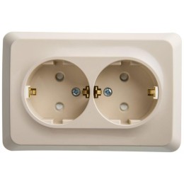 Розетка 2-м СП Этюд 16А IP20 250В с заземл. защ. шторки крем. SE PC16-108K