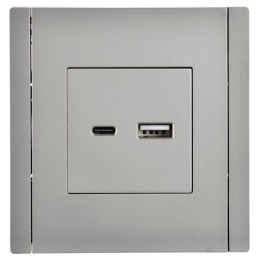 Розетка USB A+C сталь FORTE&PIANO 18Вт FP551 IEK FP-U22-018-K46
