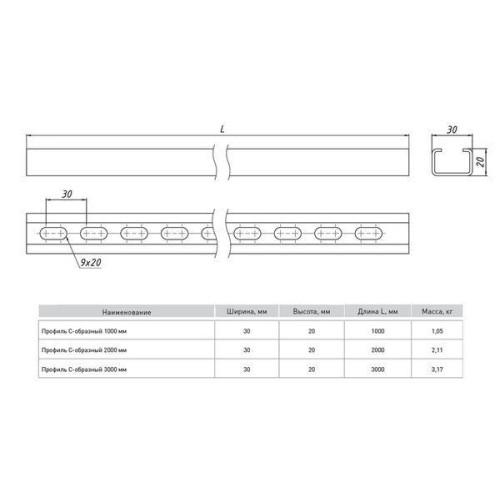 Профиль С-образ. 1000мм (1.5мм) INOX EKF cp1000-INOX