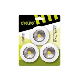 Светильник светодиодный TF3-3xL1W-wh пушлайт 1Вт COB 7500К IP20 50лм 3хAAA (не в компл.) бел. (уп.3ш