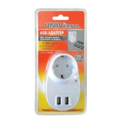 Адаптер USB (2 порта) + розетка 220В бел. UNIVersal 7943498