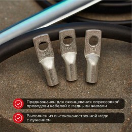 Наконечник медный луженый ТМЛ 25кв.мм 25-8-7 d8мм ГОСТ 7386-80 (уп.10шт) Rexant 07-5313-3