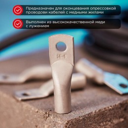 Наконечник медный луженый ТМЛ 50кв.мм 50-8-11 d8мм ГОСТ 7386-80 (уп.50шт) Rexant 07-5322-5