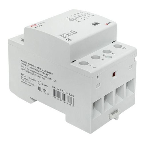 Контактор модульный КМ 63А 3NO+1NC 230В AC (3 мод.) AVERES EKF km-av-3-63-31-230V