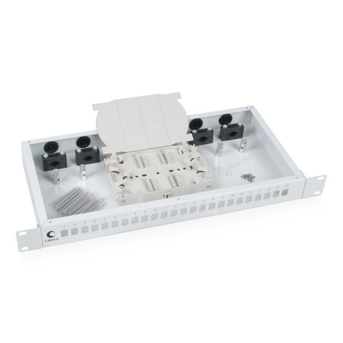 Кросс бокс оптический FO-19-24SC 19дюйм на 24 SC LC duplex со сплайс-кассетой и КДЗС без пигтейлов и