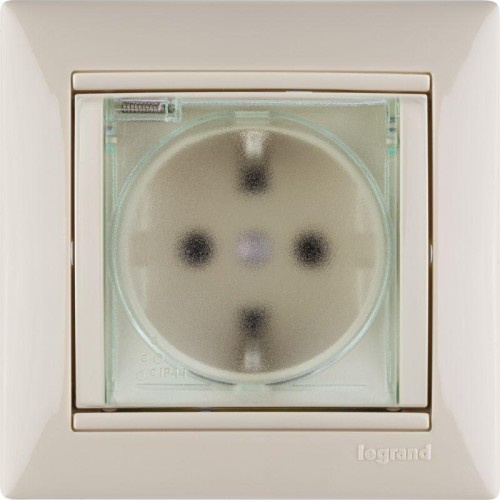 Розетка 1-м СП Valena 16А IP44 2P+E защ. шторки с крышкой немецк. стандарт механизм сл. кость Leg 77