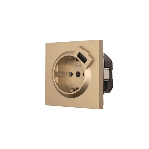 Розетка 1-мест. с/з+USB разъем СП ZIMA IP20 зол. LEZARD 704-3688-181