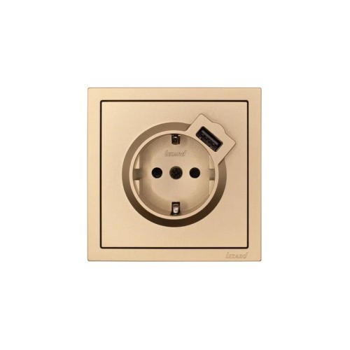 Розетка 1-мест. с/з+USB разъем СП ZIMA IP20 зол. LEZARD 704-3688-181