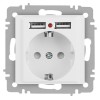 Розетка 1-м СП Accent 6-410-01М 16А IP20 250В P+E Schuko защ. шторки + 2хUSB бел. матов. Intro Б0063