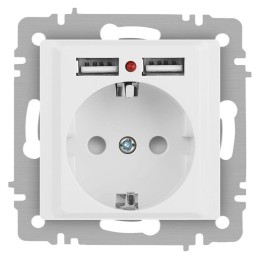 Розетка 1-м СП Accent 6-410-01М 16А IP20 250В P+E Schuko защ. шторки + 2хUSB бел. матов. Intro Б0063