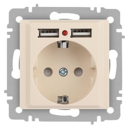 Розетка 1-м СП Accent 6-410-02 16А IP20 250В P+E Schuko + 2хUSB защ. шторки сл. кость Intro Б0063692