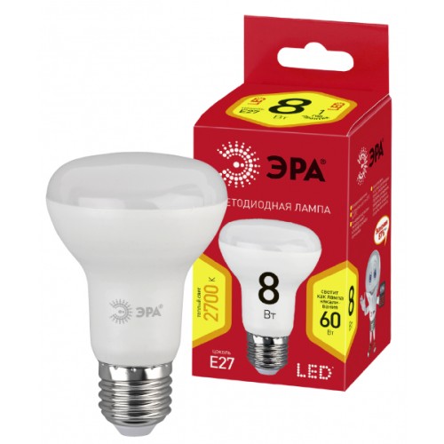 ЭРА ECO LED R63-8W-827-E27 (диод, рефлектор, 8Вт, тепл, E27)