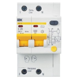 Выключатель автоматический дифференциального тока 2п C 20А 30мА тип AC 4.5кА АД-12 KARAT IEK MAD10-2