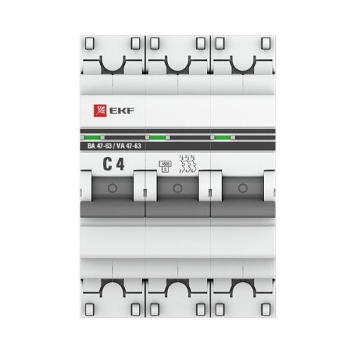 Выключатель автоматический модульный 3п C 4А 4.5кА ВА 47-63 PROxima EKF mcb4763-3-04C-pro