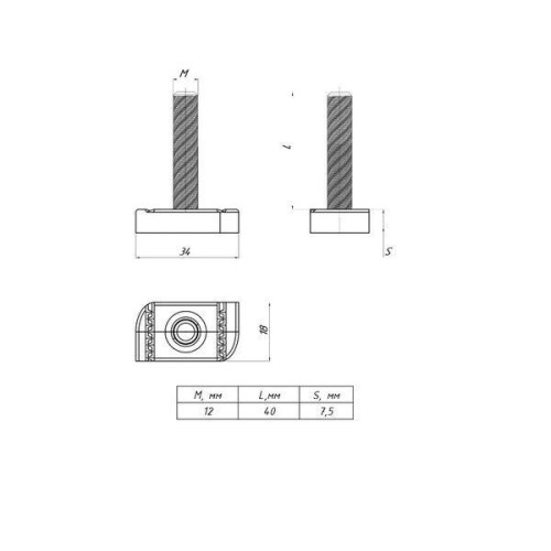 Болт Т-образный STRUT М12х40 EKF sttbm12x40