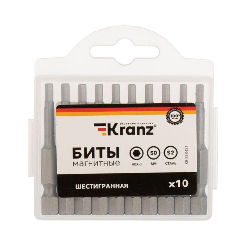 Бита шестигранная HEX-3х50мм для шуруповерта (уп.10шт) Kranz KR-92-0421