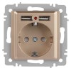 Розетка 1-м СП Accent 6-410-04 16А IP20 250В P+E Schuko + 2хUSB защ. шторки шампань Intro Б0063696