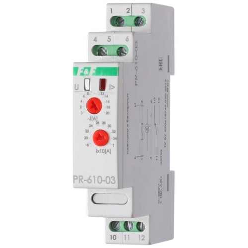 Реле тока PR-610-03 (180-360А; с выносным ТТ в комплекте; 1 модуль; монтаж на DIN-рейке) F&F EA03.00