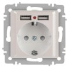 Розетка 1-м СП Accent 6-410-06 16А IP20 250В P+E Schuko + 2хUSB защ. шторки перламутр. Intro Б006370