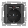 Розетка 1-м СП Accent 6-410-07 16А IP20 250В P+E Schuko + 2хUSB защ. шторки графит Intro Б0063702