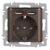 Розетка 1-м СП Accent 6-410-08 16А IP20 250В P+E Schuko + 2хUSB защ. шторки бронза Intro Б0063704
