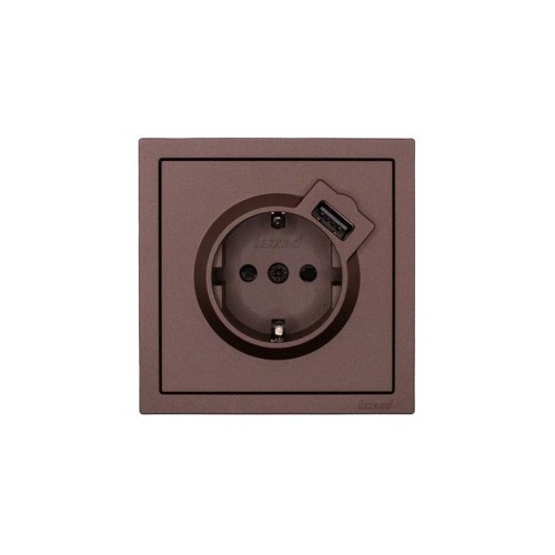 Розетка 1-мест. с/з+USB разъем СП ZIMA IP20 шоколад LEZARD 704-7388-181